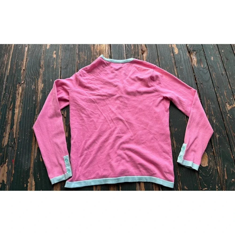 EP Pro Pink Mint Green Trim V-Neck‎ Golf Cardigan Sweater Womens Medium